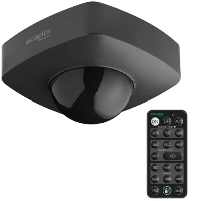 Image de Oktaplex Tim Détecteur de mouvement extérieur 360 avec télécommande infrarouge IP65 Anthracite 230 V