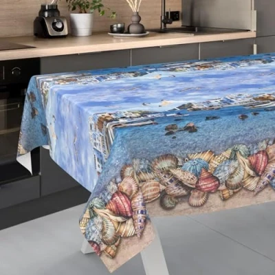 Image de ANRO Nappe en Toile cirée Lavable, pour Table de Jardin, extérieur et intérieur, 240 x 140 cm, Bord coupé, Motif pêcheur