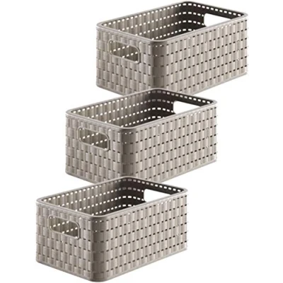 Image de Rotho Country Lot de 3 boîtes rangement 6l en rotin, Plastique (PP) sans BPA, cappuccino, x A5/6l (28.0 18.5 12.6 cm)