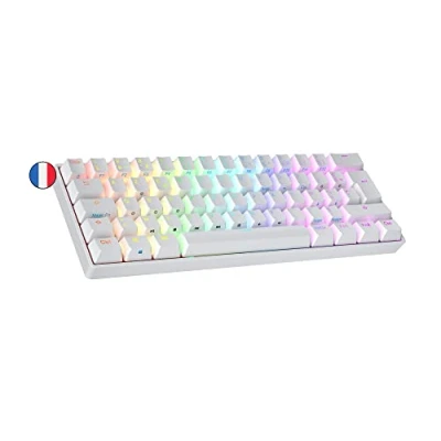 Image de Ranked N60 Nova Clavier Mécanique de Jeu 60% Hot Swap Gaming Keyboard 62 Touches Programmables RGB LED Mac, PC Windows AZERTY Français (Blanc, Gateron Pro Yellow)