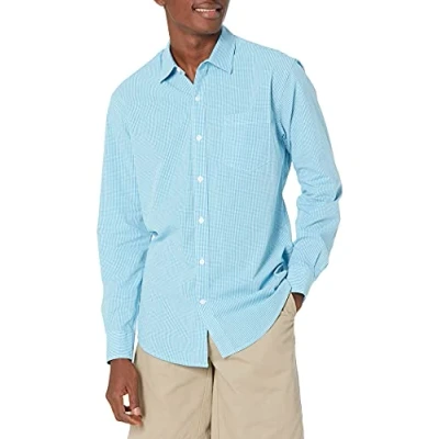 Image de Amazon Essentials Chemise en Popeline à Manches Longues, Style Décontracté, Coupe Standard Homme, Bleu des Mers du Sud Motif Vichy, XXL