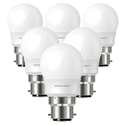 Image de SINCELIGHT B22 Culot petite Ampoule P45 forme, 5W équivalent Halogène 50W, Blanc Chaud 2700K, 450lm, IRC(RA≈92), 270 Degrés Angle, Pack de 6