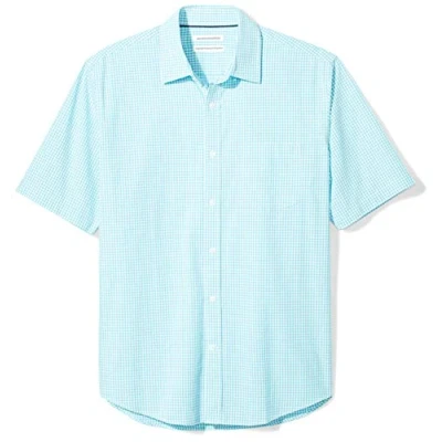 Image de Amazon Essentials Chemise en Popeline à Manches Courtes Coupe Régulière Homme, Bleu des Mers du Sud Motif Vichy, S
