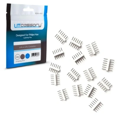 Image de Litcessory Connecteur 6 BROCHES à pour Philips Hue Lightstrip Plus (Lot de 15, Blanc STANDARD V3)