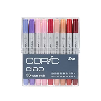 Image de COPIC Ciao set de 36 marqueurs à encre alcool permanente double pointe, pointe pinceau ultra souple et large biseautée, rechargeable B