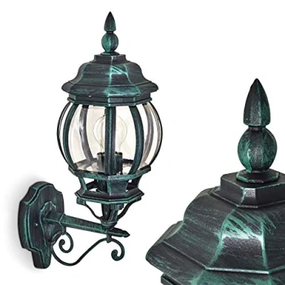Image de Applique murale extérieure Lentua au look vintage, en aluminium moulé vert/noir pour une ampoule E27, ampoule(s) non incluse(s), IP44