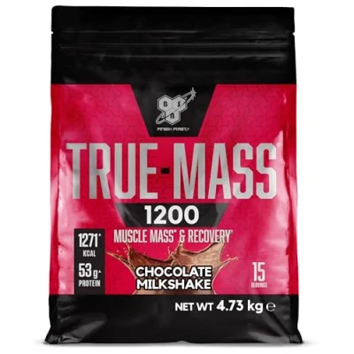 Image de BSN True Mass 1200, protéines en poudre, gain de masse avec isolat whey et glucides, poids muscle récupération Post Workout, goût Milkshake au chocolat, 15 portions, 4,8 kg