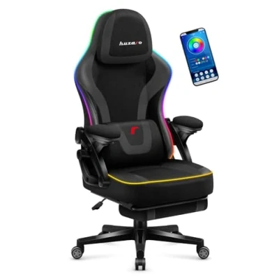 Image de Chaise gaming HUZARO FORCE 4.6 Noir LED RVB Repose pieds et éclairage RGB Ergonomique