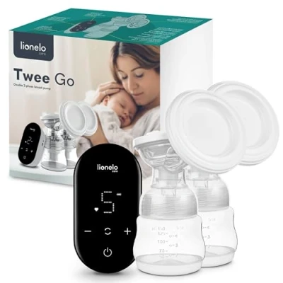 Image de LIONELO Twee Go tire lait double et électrique avec technologie d&#039;expression biphasée, portable compact, 9 niveaux d&#039;aspiration, 5 de massage, fonctionnement très silencieux, affichage LED
