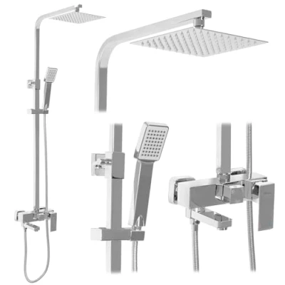 Image de Rea Colonne de Douche AVEC DoucheTTE SET NAVARO Système en Laiton Pour Salle Bain (Chrome)