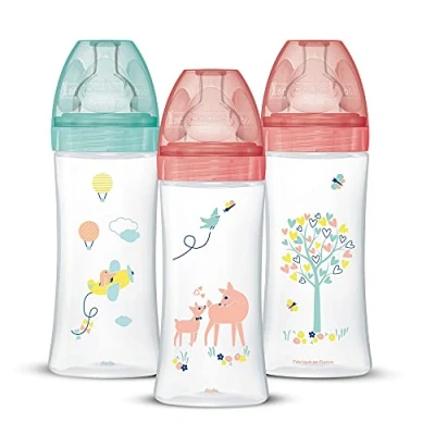 Image de Dodie Lot de 3 Biberons Anti Colique Initiation+, Minnie, 330ml, +6 Mois, Tétine Ronde, Débit