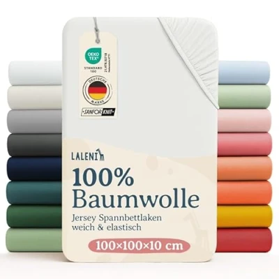 Image de Laleni Draps Housses 100x100 cm en Jersey Drap Housse Bebe certifié Oeko TEX 100% Coton Tapis de Parc Matelas lit Parapluie Ivoire