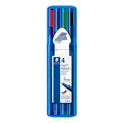 Image de Staedtler Triplus Ballpoint, Stylos bille triangulaires à pointe moyenne, Étui chevalet avec 4 couleurs lumineuses assorties, 437 MSB4