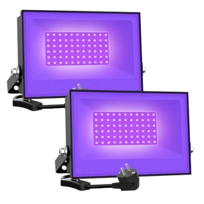 Image de Onforu 2pcs 30W Projecteur UV LED, IP66 Étanche Lumière Noire Extérieur, LED Ultraviolet avec Prise, Éclairage à Effet pour Soirée, Peinture Fluo, Affiche fluorescente, Néon, Bar, Fête