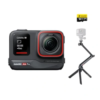 Image de Insta360 Ace Pro Kit de créateur Caméra d&#039;action étanche conçue avec Leica, capteur 1/1,3&quot;, réduction du Bruit par l&#039;IA pour Une qualité d&#039;image inégalée, 4K 120ips, écran Rabattable 2,4&quot;