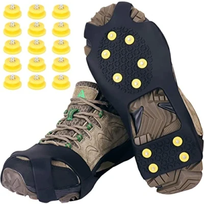 Image de Tevlaphee Crampons,Antidérapant sur Chaussures/Bottes 10 Clous à Neige Grips Crampons Pointes avec 15 Pics de Rechange Protection antiglisse Unisexe (L)
