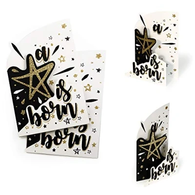 Image de Diese Klappkarten X028 Lot de 2 cartes d&#039;anniversaire A Star Is Born carte avec étoile en paillettes dorées vœux, bon d&#039;achat, remerciement à poser