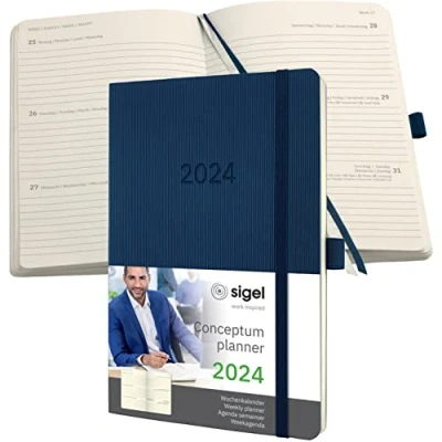 Image de SIGEL C2432 Agenda semainier 2024, A5, couverture souple, bleu foncé Conceptum