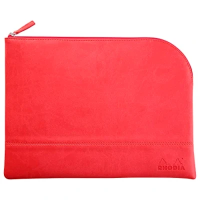 Image de RHODIA 116745C Pochette Zippée en Simili Cuir Corail Taille L (21 x 28 cm) Coutures Véritables Intérieur Tissu Orange Rangement Documents, Petites Fournitures