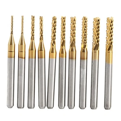 Image de Yosoo 10Pcs Ti Forage Fraise Coupe Outils Titanium CNC carbure Ensemble d&#039;usines d&#039;extrémité Fraiseuse 1.0 3.0mm