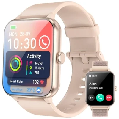 Image de IOWODO R50PRO Montre Connectée Femme Homme, Appel Bluetooth, Écran 1.85 inches, Moniteur Cardiofréquence/SPO2, Analyse Sommeil, 100+ Modes de Sport, pour Android/iOS (Rose)