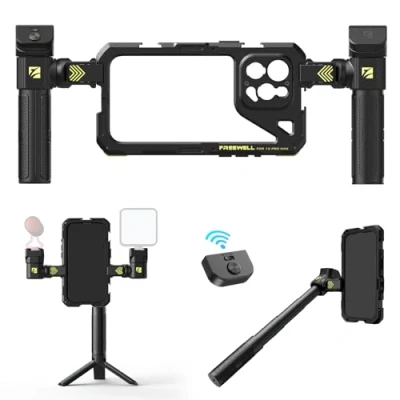 Image de Freewell Cage Genius Rig multifonctionnelle sans Outil pour Smartphone Installation Rapide, poignées trépied et Monopode, télécommande Bluetooth iPhone 15 Pro Max