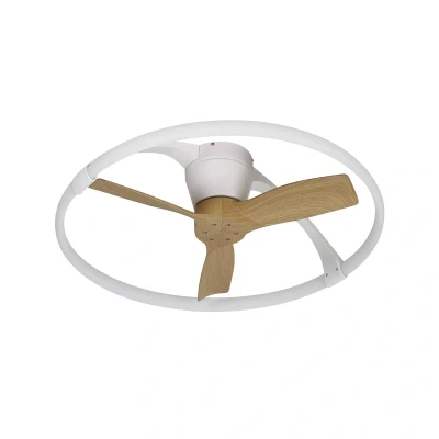 Image de Mantra Nepal Mini Plafonnier LED à intensité variable et ventilateur réversible 30 W DC, blanc/bois, télécommande contrôle APP