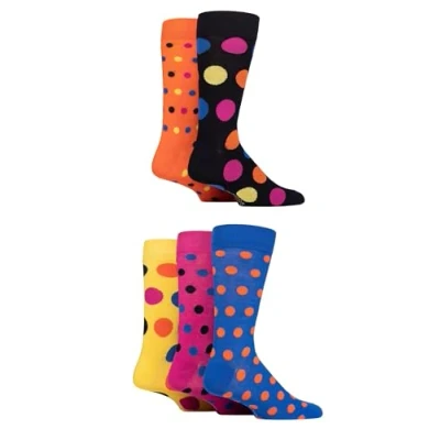 Image de SockShop Hommes Chaussettes en bambou naturel coloré et à motifs divers modèles pour un usage quotidien Taille 40 45 Multipack de 5 Pois Multi Lumineux
