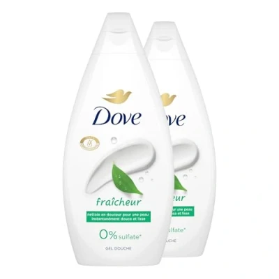 Image de DOVE Gel Douche Essentiel Fraîcheur Nettoie en douceur et adoucit la peau Testé dermatologiquement 0% Sulfate (lot promo de 2x 450ml)