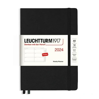 Image de LEUCHTTURM1917 367622 Agenda Semainier Medium (A5) 2024, avec cahier, Noir, Anglais, 12 Mois
