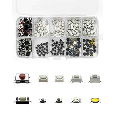 Image de QWORK® 250 pièces Interrupteur à Bouton Poussoir Tactile, micro interrupteur, avec Boîte en Plastique, pour clés de télécommande voiture, 10 Types
