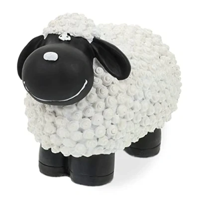 Image de Relaxdays Figurine Mouton, Peint Main, résistant aux intempéries, HxLxP : 16x21x12,5 cm, Jardin, polyrésine, Noir Blanc