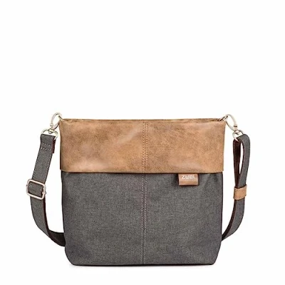 Image de Zwei Olli OT8 Sac à main pour femme 3 l bandoulière classique imperméable robuste et résistant Design bicolore avec 2 bretelles courtes longues, Graphite (gris/marron), H 23 x