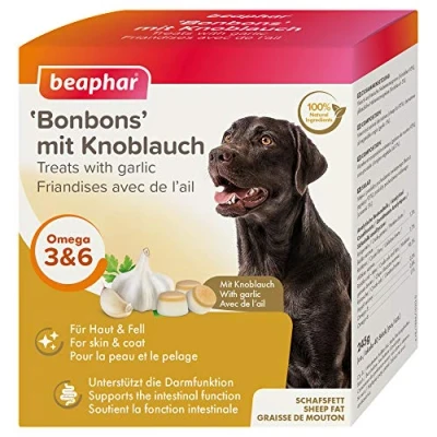 Image de Beaphar Bonbons d&#039;ail pour Chiens Friandises Chien Snacks avec oméga 3 6 9 Soutenir la Flore intestinale sans additifs artificiels 245 g