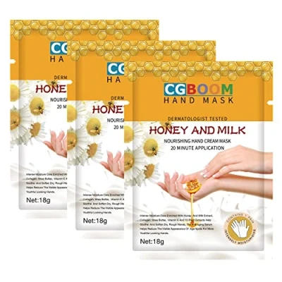 Image de Lot de 3 masques hydratants et exfoliants pour les mains Hydrate profondément la peau endommagée Gants nourrissants sèche craquelée Masque riche en lait miel