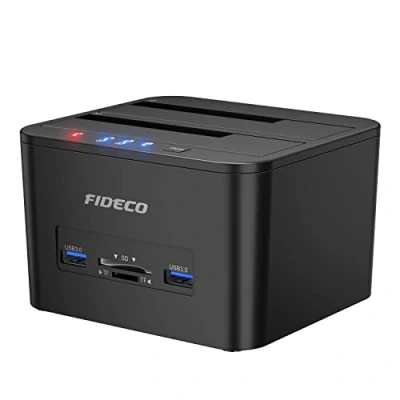 Image de Docking Station, FIDECO Station d&#039;accueil pour 2 Disques Durs SATA USB 3.0 Fonction Clonage Disque Dur 2,5 Pouces et 3,5 HD