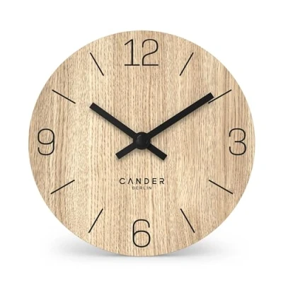 Image de Cander Berlin MNU 2712 D Horloge de table à piles en placage bois chêne sans tic tac vintage analogique moderne 12 cm