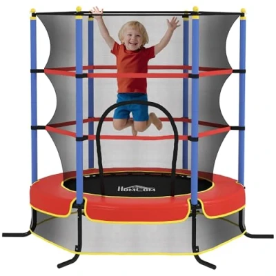 Image de HOMCOM Trampoline Enfant Ø 1,75 x 1,90H m Filet de sécurité Porte zippée Couvre Ressorts 6 poteaux rembourrés Inclus Noir Rouge Bleu