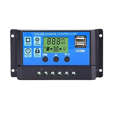 Image de Régulateur de charge solaire, 12/24 V, panneau contrôleur intelligent, avec écran LCD 5 double port USB (10 A)