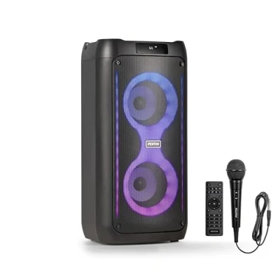 Image de Fenton Core80 Enceinte Bluetooth Lumineuse 120 Watts, Batterie Longue Autonomie 12H, Facile à Transporter, Micro Filaire &amp; Télécommande Inclus, Idéale pour Toutes Vos Soirées et Les Karaokés