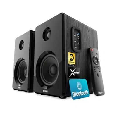 Image de Majority Enceintes de bibliothèque Actives Bluetooth HiFi amplifiée avec 60W 2.0 Channel 4&quot; Drivers Studio amplifiées entrée Optique, RCA, USB &amp; AUX Télécommande Incluse (D40)