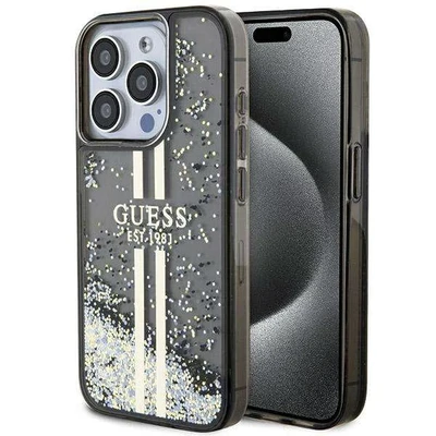 Image de GUESS GUHCP15XLFCSEGK Coque pour iPhone 15 Pro Max 6,7 Pouces Noir Rigide Liquide Paillettes Rayures Dorées