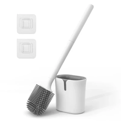 Image de Vinabo Brosse Toilettes WC Silicone, Toilette Plate, Balai à Séchage Rapide, Anti Goutte Balayette Brosse, Montage Mural/au Sol, Blanc