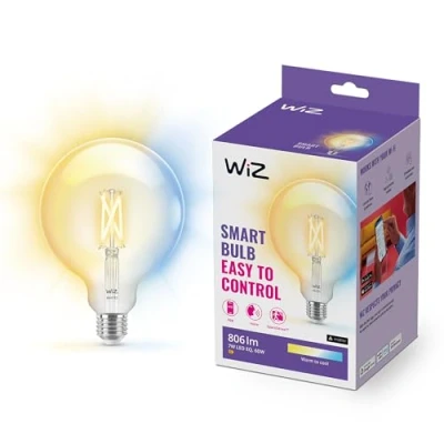 Image de WiZ ampoule LED Connectée Wi Fi Globe E27 Claire, Nuances de Blanc, équivalent 60W, 806 lumen, fonctionne avec Alexa, Google Assistant et Apple HomeKit