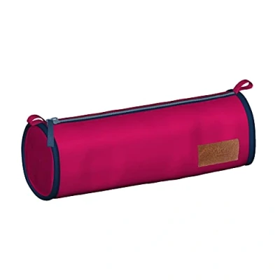 Image de Quo Vadis Collection : QV Original TROUSSE RONDE SCOLAIRE 1 grand compartiment pour ranger stylos, crayons et feutres Matière zip résistants Format 22x7x7 cm Framboise/Marine