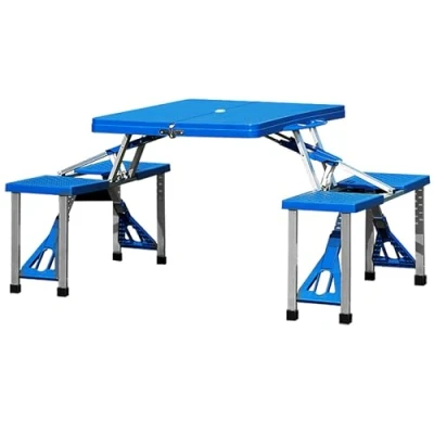 Image de Deuba Alu Table de Camping Valise Pliante avec chaises Poignée Transport Parasol Set Meubles Banc pour