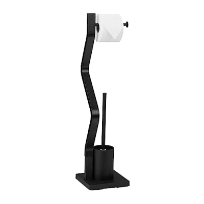 Image de Relaxdays Serviteur WC, Non Fixe, Support pour Papier Toilette, Brosse et Porte Brosse, H x L P: 75x18,5x18,5 cm, Noir