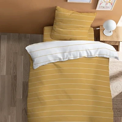 Image de MATT &amp; ROSE Parure de Lit 140x200 cm Stripes Imprimée Réversible 100% Coton Oeko TEX Housse Couette + 1 Taie d&#039;oreiller 65x65 Caramel