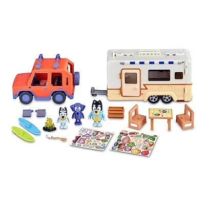 Image de Bluey BLY53000 Kit de Voiture la Famille Cruiser + Campervan avec 3 Figurines, 10 Accessoires et Autocollants décoratifs, Ans célèbre