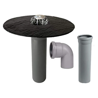 Image de Kit d&#039;écoulement de toit plat DN 70 avec piège à feuilles au choix arc et tuyau HT, bride bitume, gully toit, entrée, drainage 75 (coude 87 + HT 250 mm)
